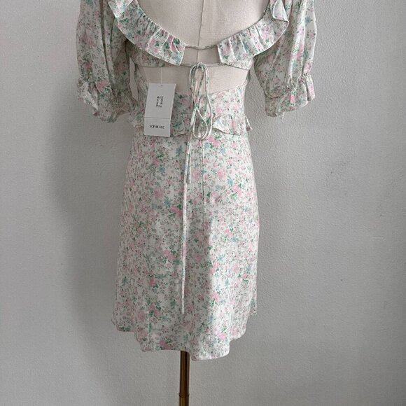 Sophie Rue by Anthropologie Puff Sleeves Back Cut Out Linen Dress S Cottagecore - Picture 7 of 11